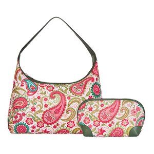 Paisley Print Sling Hobo & Cosmetic Bag Combo for Women – Fabric Shoulder Bag